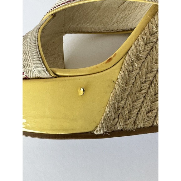 Louis Vuitton Logo Wedge Sandals Heels Espadrilles Cream w Yellow Patent EU 37 - Picture 8 of 11